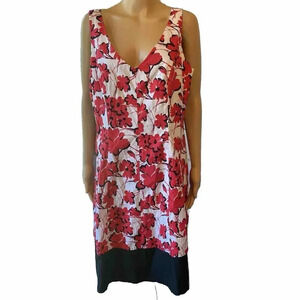 Perceptions Dress White Red Floral Print V Neck Cotton Sleeveless Midi 16P